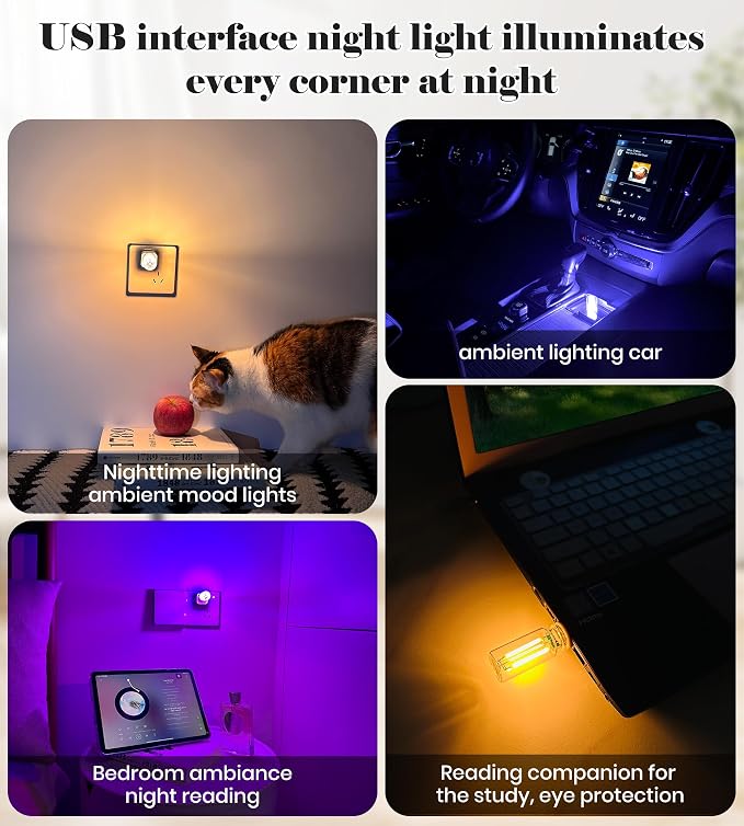 KENANEK 2PCS USB Retro Car Lamp, Touch-Control Portable LED Car Ambient Light, USB Powered Night Lights, Suitable for Bedroom, Camping, Holiday Decorations. (Blue Light) - Image 3
