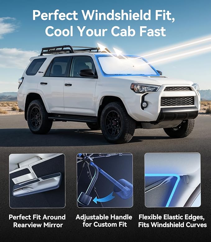 Nmoiss Windshield Sun Shade Umbrella Custom Fit for Toyota 4Runner 2010-2026 Accessories, [Vinyl Coating Heat Shield] Protect Car from Sun Rays & Heat Damage Keep Cool and Protect Interior - Image 7