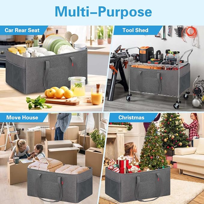 LHZK Standing Extra Large Utility Tote Bag with Metal Wire Frame and the Sides Rinforced, Extra Large Tote Bag with Handle, Reusable Grocery Bags Foldable, Beach Bag, Car Tote (Gray, 26''x15''x13'') - Image 9
