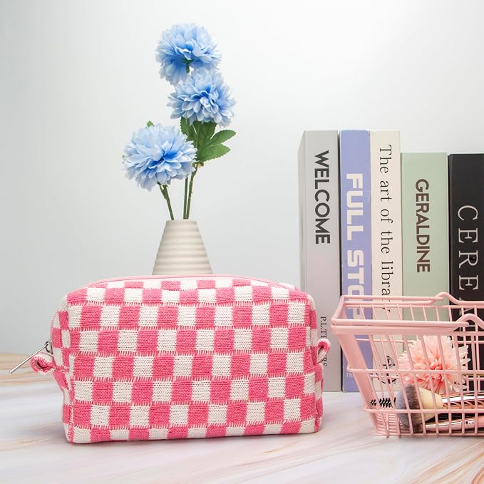 Checkered Makeup Bag for Purse, Small Travel Cosmetic Pouch,Pink,6 Pack | Cute Zipper Makeup Organizer for Women, Travel Essentials, Toiletries, Makeup Brushes, Beauty Accessories&Bridesmaid Gifts - Image 2