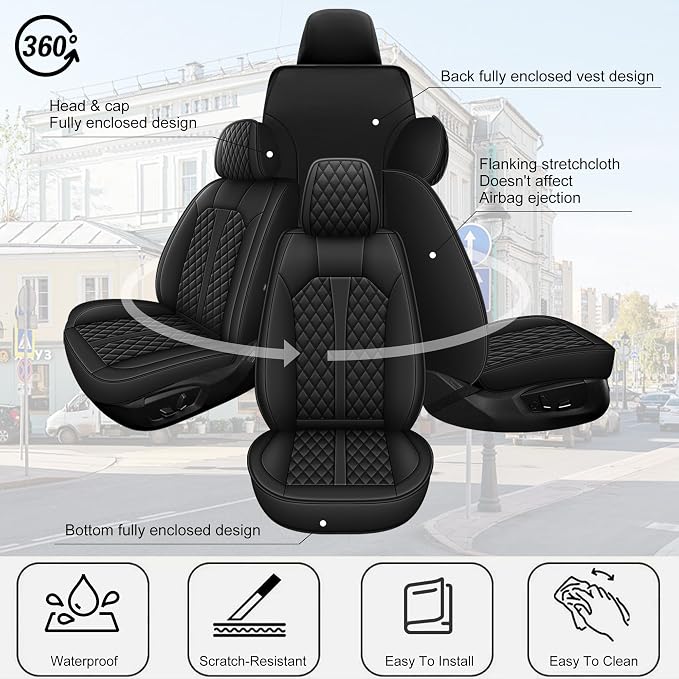 IKABEVEM Car Seat Covers fit for Subaru Forester 2007-2018 Full Set | Waterproof Faux Leather, Airbag Compatible, Easy to Install & Wipe Car Seat Protector,5 Seats Covers Fit for Forester, Black - Image 7