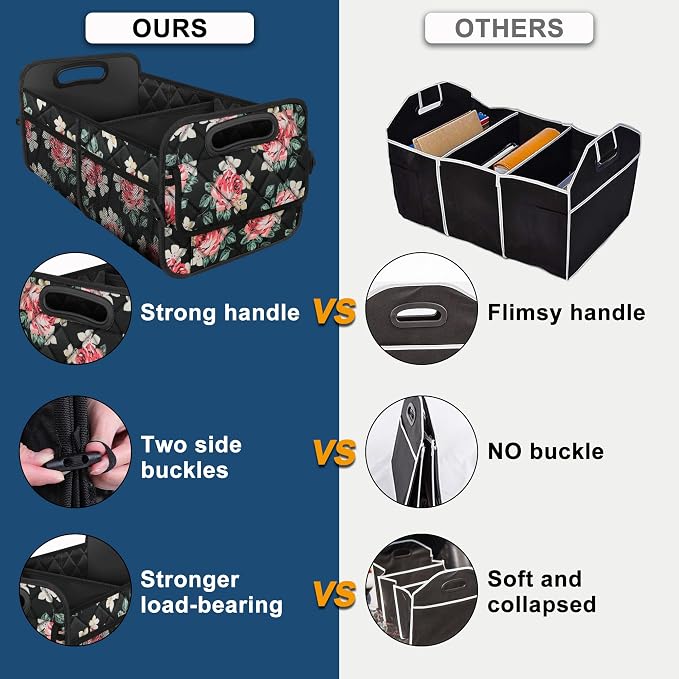 Deosk Trunk Organizer and Storage with Reinforced Handles,Car Accessories for Women/Men 50L Waterproof Polyester Trunk Organzier for Car/SUV/Minivan/Truck(Medium, Floral) - Image 2