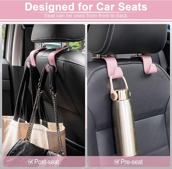 LivTee Car Seat Headrest Hook, Auto Seat Hook Hangers Storage Organizer Interior Accessories for Purse Coats Umbrellas Grocery Bags Handbag, 4-Pack - Pink - Image 6