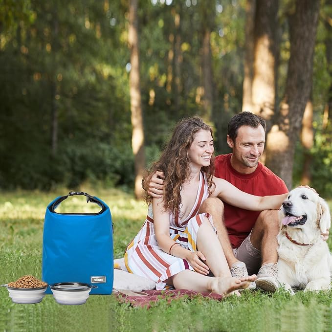 Pet Food Storage Bag Travel Dog Food Container 2PCS Collapsible Dog Travel Bowls and Zipper Side (Blue, Small) - Image 2