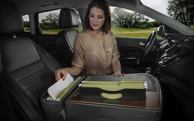 AutoExec AE-FMEF-PI-21M Efficiency FileMaster Car Desk for Your Vehicle Workstation and Mobile Office, Mahogany with 400 watt Power Inverter | Vehicle Workstation, Mobile Office, 400 Watt Power Inverter - Image 2