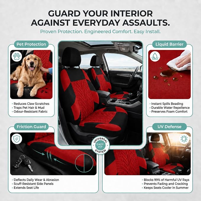 FH Group Car Seat Covers Full Set Premium Cloth - Universal Fit,Automotive Seat Cover,Low Back Front Seat Covers,Airbag Compatible,Split Bench Rear Seat,Washable Seat Cover for SUV,Sedan Red - Image 6