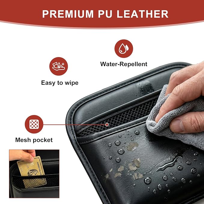 Car Seat Side Organizer, Small PU Leather Adhesive Storage Pocket, Car & Truck Interior Accessories, Auto Door Console Gap Filler, Sunglass Holder & Phone Pouch for Keys, Wallet, Cards, Pen, Black - Image 5