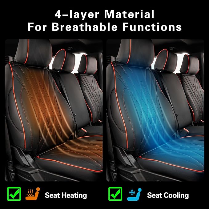 EKR F150 Seat Covers Custom Fit for (4 Door,SuperCrew) Ford F-150 Raptor/Tremor 2021 2022 2023 2024 2025 2026,Leather Truck Seat Cover Full Set -Faux Leather(Black with Red Trim) - Image 7