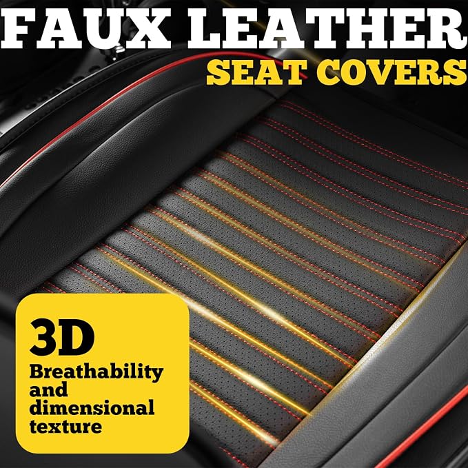Front Car Seat Covers, Faux Nappa Leather for Sedan SUV, 2 Seats | Waterproof, Breathable and Airbag Compatible, Helps Reduce Slipping, Red - Image 7