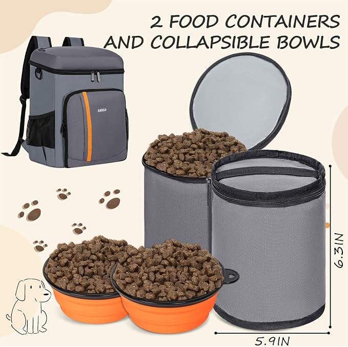 ANILD Dog Travel Bag Backpack, Flight-Ready TSA-Approved Dog Travel Bag with 2 Leak-Proof Food Canisters, 2 Foldable Silicone Bowls, Multi-Compartment Organizer for Hiking, Camping, Dog Mom Essentials - Image 4