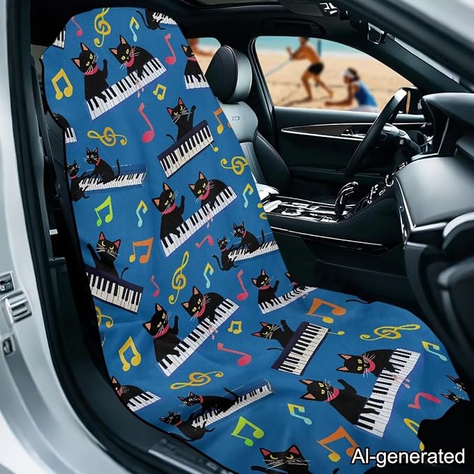 Horeset Piano Cat Car Towel Seat Cover Easy to Install Car Seat Cover Front Seats Only Soft Interior Accessories Sports Towel Seat Protection for SUV Trucks Cars Sedan Van - Image 2