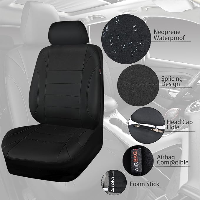 CAR PASS Neoprene EVA Waterproof car seat Covers Front Seats Only, Universal fit for SUV Vehicles Automotive with 5mm Composite EVA Inside,Airbag Compatible (Two Seats, Black and Black) - Image 7