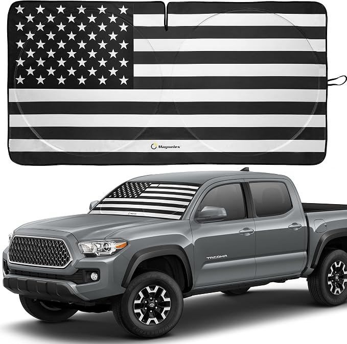 Magnelex American Flag Windshield Sun Shade, High-Resolution Car Sun Shield with Mirror, Cut-Out for Automotive Interior Sun and Heat Protection, Folding Car Sunshade - Small, Black & White by Magnelex