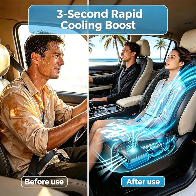 2026 Upgraded Cooling car seat Cover, Instant Cooling in 3 Seconds, 12V 3-Speed Airflow, Fits Cars, SUVs & Trucks, Breathable 3D Mesh & Premium Leather, Gift for Drivers (Black) - Image 2
