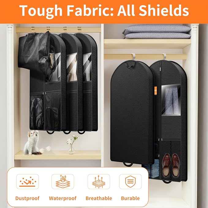 Garment Bag Travel Hanging Clothes: 43 Inch 2 Packs Fabric Breathable Foldable Zippered Pockets - Closet Storage Cover Packable - Men's Suit Shirts Uniform Jacket Jersey Tuxedo - Image 5