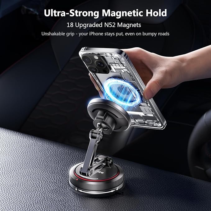 SYNCWIRE for MagSafe Car Mount [3-Axis] Nano Adhesive Gel + Strong Suction Cup Magnetic Phone Holder for Dashboard & Windshield, 360° Adjustable for iPhone 17 16 15 14 13 12, Samsung, Carbon Fiber - Image 2