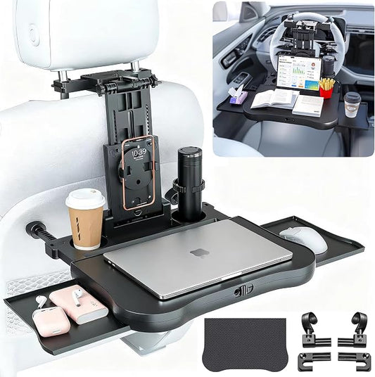 Large Foldable Backseat Tray Table, Car Laptop Desk with Cup Holder, Back Headrest Passenger Food Tray, Phone Tablet Holder, Multifunctional Travel Desk, Car Essentials for Kids & Long Road Trips by Unknown