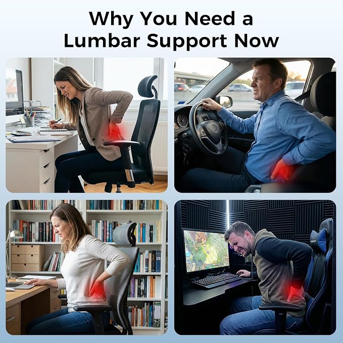 Lumbar Support Pillow for Car & Office Chair - High-Density Memory Foam Back Cushion for Sciatica & Lower Back Pain Relief - Non-Slip Support for Long Commutes & Desk Workers (Gray) - Image 6
