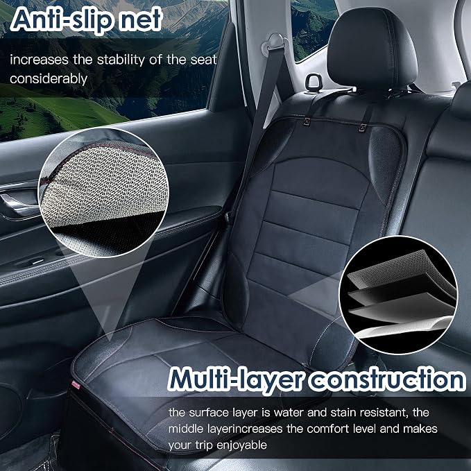 Sinvitron Car Seat Protector for Child Car Seat - Waterproof Non-Slip Leather Mat with 2 Mesh Pockets, Universal Seat Cover for Baby, Pets & Vehicles(2-Pack,Black) - Image 2