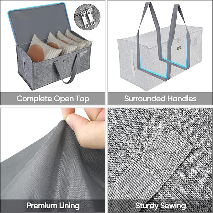 BALEINE Extra Large Storage Tote with Zippers & Carrying Handles, Heavy-Duty Oxford Fabric Moving Bags for Laundry, Space Saving, Storage,2-Pack, Winter Gray - Image 4