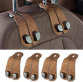 CoBak Purse Hook for Car - Universal Premium Stitched Leather and Aluminum-Magnesium Alloy Double Car Seat Back Storage Hook for Purses, Handbags, Bags (4 Pack),Brown by PopulartabletcasebrandWegivepeoplethebestdesignofprotectingvariouselectronicdevices