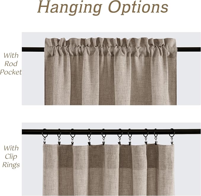 RYB HOME Linen Sheer Curtains 90 inches Long for Living Room | Breathable, Weave Textured, Rod Pocket, Semi Sheer, Oatmeal, for Dining Room, W52 x L90, 2 Panels Set - Image 5