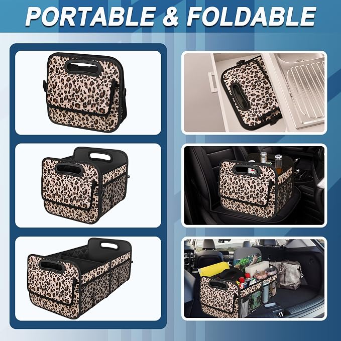 Deosk Trunk Organizer and Storage with Reinforced Handles,Car Accessories for Women/Men 50L Waterproof Polyester Trunk Organzier for Car/SUV/Minivan/Truck(Medium,Leopard print) - Image 4
