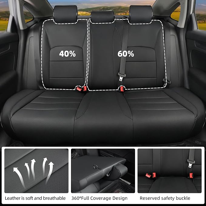Lolcar Custom Fit Civic Seat Cover Full Set for Honda Civic 4 Door (Hatchback 2022-2026 Sport Touring)&(Hatchback 2022-2024 EX-L) 5-Seats Full Set,Leather Seat Protector (Black) - Image 3