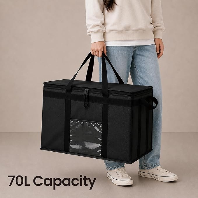 NZ home Insulated Food Bag, Portable Cooler Tote (3XL, Black, 10 Pack) | Large thermal bag, For cold & hot food, Soft sided cooler, Heavy duty carrier, Grocery shopping, Food delivery, Catering bag - Image 2