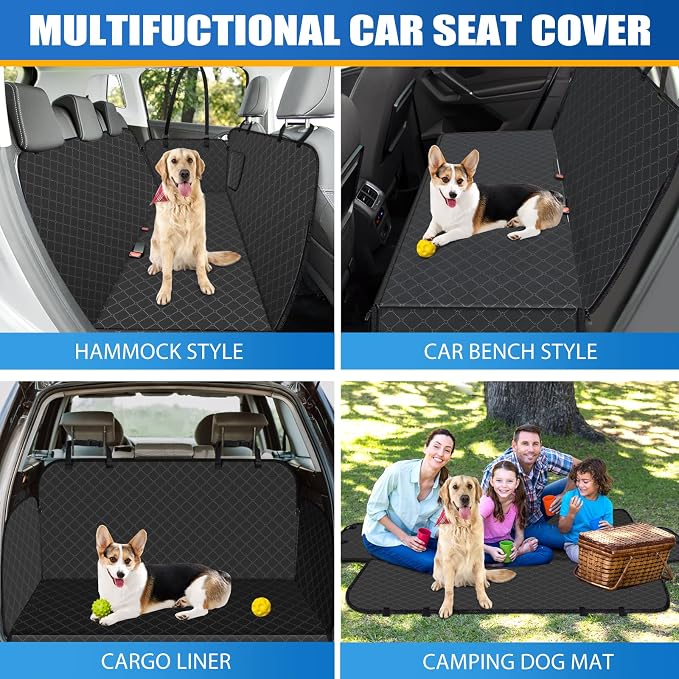 Dog Car Seat Cover for Back Seat with Storage Pocket Seat Covers for Cars | Protects Against Dirt Dog Hammock Scratch Prevention Fits for SUVs and Trucks, Black 54"x 58" - Image 7