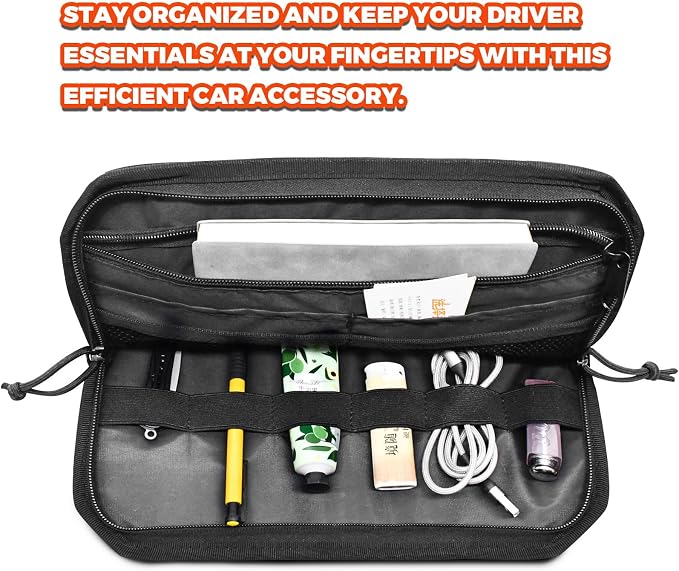1000D Sun Visor Organizer Fits Most Car, SUVs, and Trucks | with Zipper Visor Storage Pouch, Car Sunglasses Holder, Hard Molle Panel for Tactical Gears - Image 5