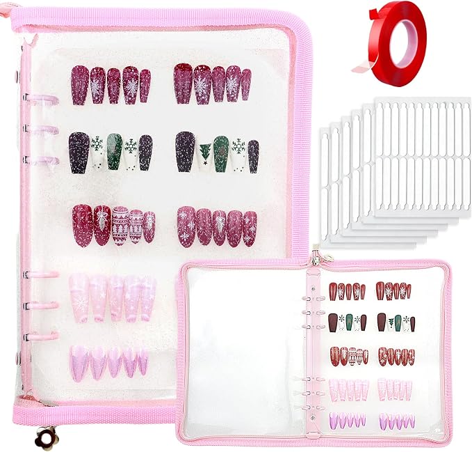 Press on nail storage Nail Storage Book - Portable Versatile Organizer for Press - On Nails, Jewelry and More with 90 Pcs Adhesive Double Sided Tape by Oskrieel