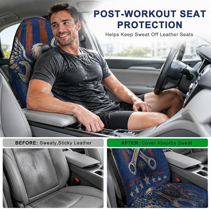 Car Seat Towel Cover 2 Pack for Front Seats, Sweat Absorbent Car Seat Protector with Non-Slip Backing, Waterproof Towel Car Seat Covers for Runners, Gym, Swimming, Beach, Eagle Gear - Image 4
