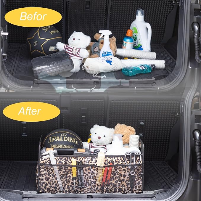 Car Trunk Organizer, Collapsible Car Organizers Storage Large Leopard Print | Sturdy, Strong Capacity, Clean Decor, Multi Compartment Container Box, Adjustable Car Accessories for SUV Sedan Truck - Image 6