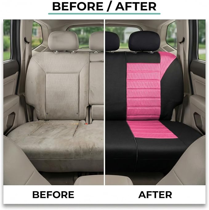 FH Group Automotive Car Seat Covers Rear Set Premium 3D Air Mesh Seat Covers, Airbag Compatible and Split Bench Cover Universal Fit Interior Accessories for Cars Trucks and SUVs - Pink - Image 7