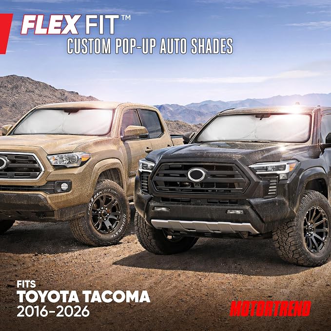 Motor Trend Custom Fit Toyota Tacoma Sun Shade for 2016-2023 2024 2025 & 2026 Toyota Tacoma Accessories Front Car Window Shades Sun Visor Cover - Windshield Sunshade for Automotive Interior Protection - Image 2