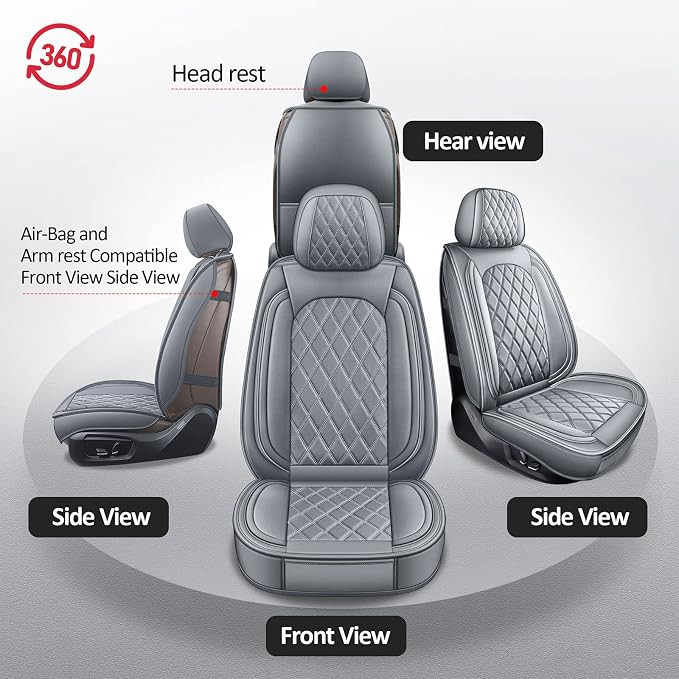 Front Seat Covers,2PCS Leather Car Seat Covers for Sedan SUV Truck | Seat Covers Gray,Breathable Car Seat Cover,2PCS Front Universal Seat Cover ,Seat Protector For Families, Pets Commuters - Image 6