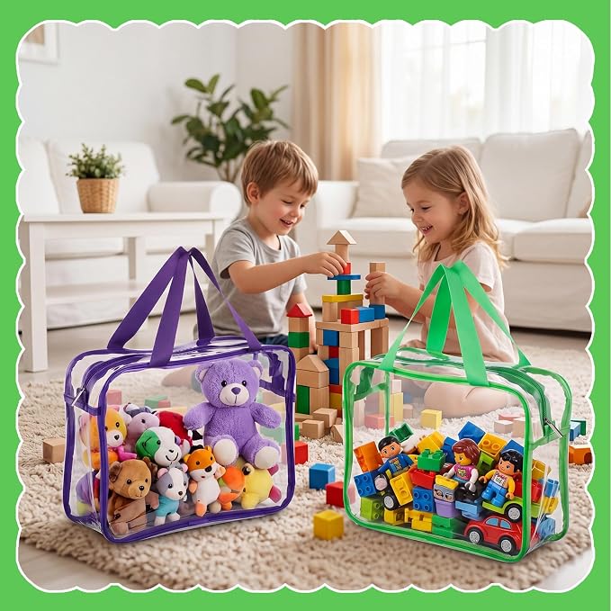 Toy Storage Bags 6 Pack, Clear PVC Toy Organizers, Colorful | Waterproof PVC, Large 30 x 10 x 22 CM Size, Label-Ready, For Toys, Books, Puzzles, Classroom and Travel - Image 4