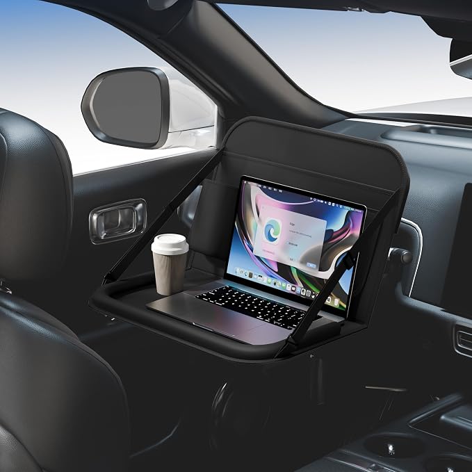 Backseat Car Organizer with Detachable Steering Wheel Tray 1 Pack,Car Back Seat Laptop Desk, Multifunctional Food Tray,Back Seat Car Storage & Tablet Holder for Kids (Black, 1PC) by GMQ