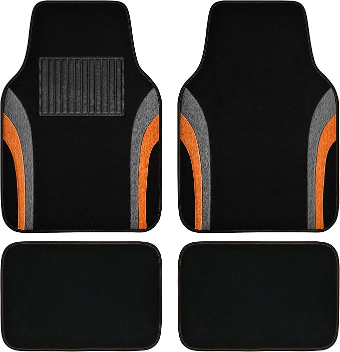 CAR PASS Leather Sporty Car Floor Mats Carpet, Universal Waterproof Automotive Floor Mat Fit for Sedans, Cars, Mid Trucks, Vans, SUV, Set of 4 (Black and Orange) by CARPASS