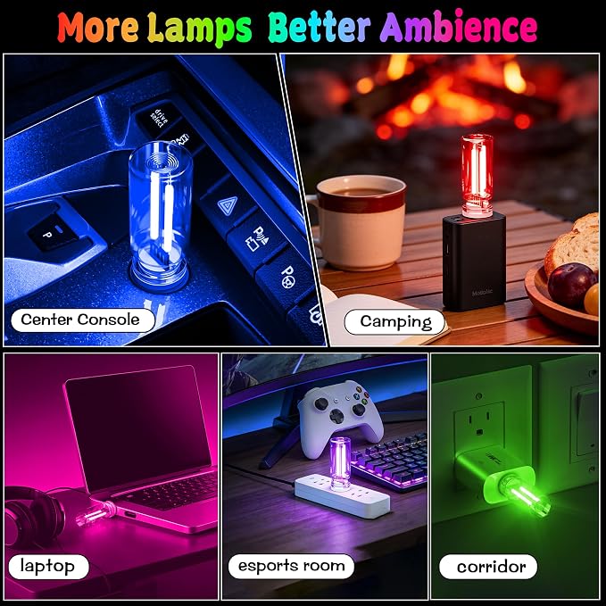 4 PCS USB Touch Dimmable Retro Glass Bottle Car Night Light | Portable design, 4 Red, fits car interior, bedroom, hallway, indoor outdoor decor - Image 4