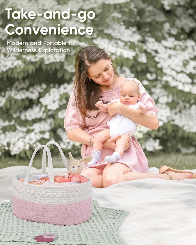 Maliton Diaper Caddy for Baby Girl-Cotton Rope Diaper Caddy, Diaper Organizer for Changing Table, Portable Baby Basket for Storage Baby Stuff, Newborn boy girl baby essentials Registry Items - Image 5