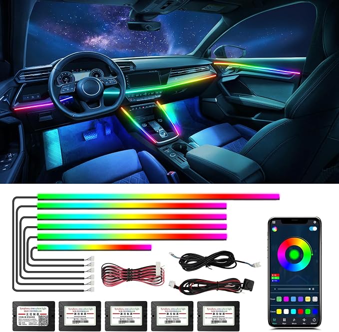 Dreamcolor Acrylic Car Lights, 6 in 1 LED Strip Lights with APP Control and 213 Color Modes, Decorative Lights, Neon Ambient Lighting Kits by WEBUPAR