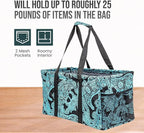 Extra Large Utility Tote Bag - Oversized Collapsible Reusable Wire Frame Rectangular Canvas Basket With Two Exterior Pockets For Beach, Pool, Laundry, Car Trunk, Storage - Paisley Blue - Image 5