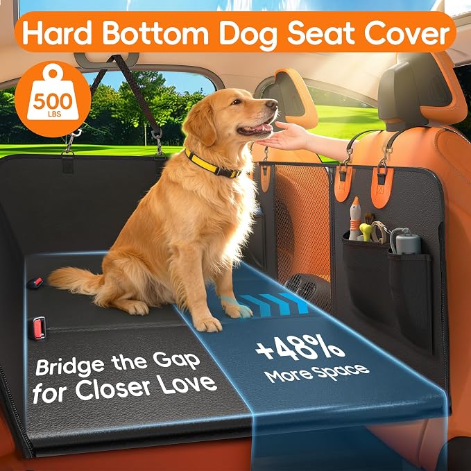 IceFun Hard Bottom Dog Car Hammock, Waterproof PU Leather Seat Cover | Supports up to 500 lbs, converts from hammock to cargo liner, waterproof PU leather with zipper side flaps - Image 2
