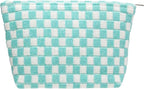 Checkered Makeup Bag for Purse, Small Flat Cosmetic Pouch,Arctic Blue | Cute Zipper Makeup Organizer for Women, Travel Essentials, Toiletries, Makeup Brushes, Beauty Accessories&Bridesmaid Gifts by PAZIMIIK