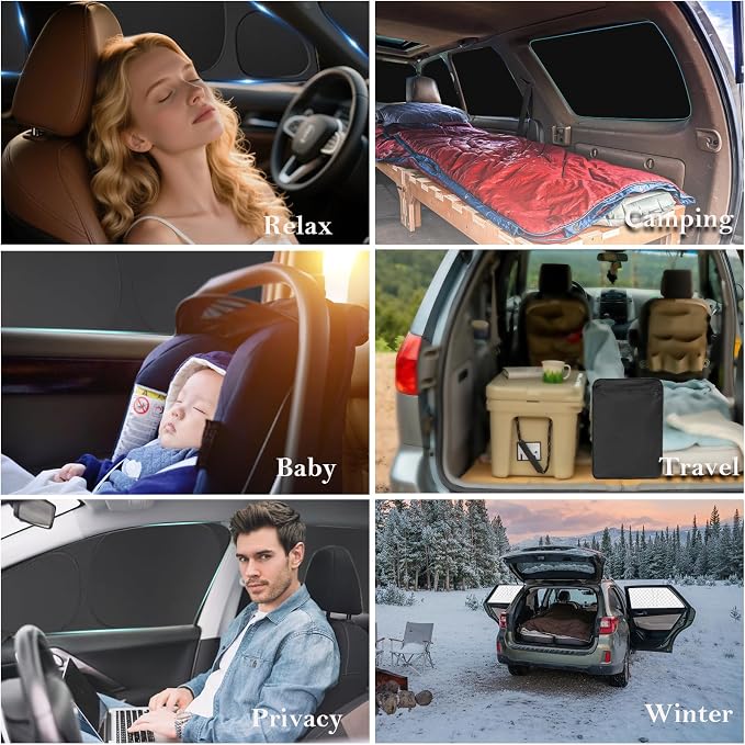 KMF 6pcs Thicken Sun Shades for Toyota Tundra 2022-2025 2026 Accessories, Custom Fit Tundra Sunshade Full Car Window Covers for Windshield Side Rear, UV Block and Privacy Blackout for Camping Outdoor - Image 6