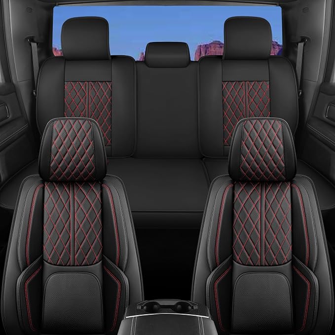 Car Seat Cover Custom Fit for Dodge Ram 1500 2500 3500 2002-2026 Faux Leather Seat Cover Set Compatible with Crew Quad Regular Cab Pickup Truck Cushions (Black & Blue, Front Seat) - Image 8