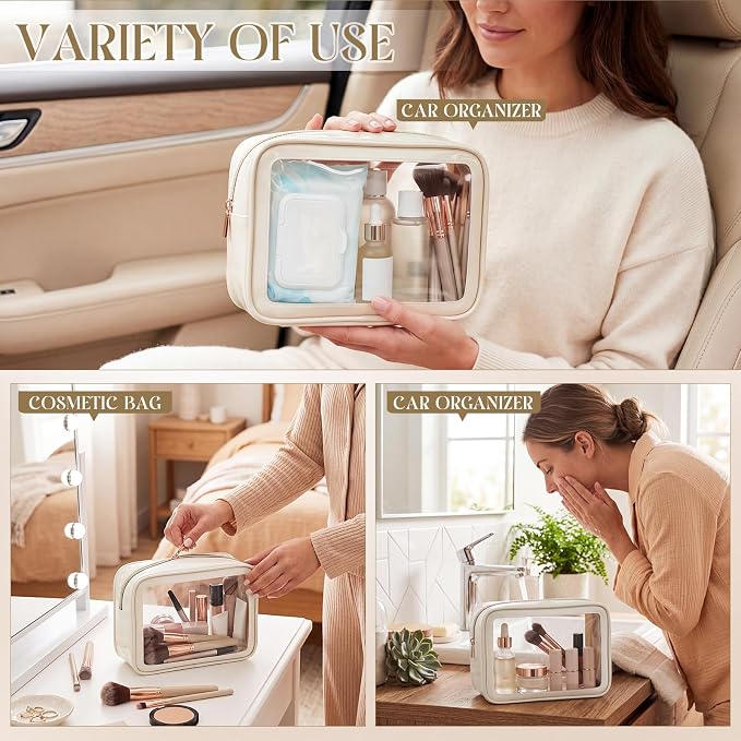 Hsei 20 Pcs Clear Makeup Bags Diaper Bag Organizer Travel Toiletry Bags with Zipper Clear Cosmetic Organizer Car Storage Pouch Bridesmaid Gift for Women Beach Vacation (Beige) - Image 6