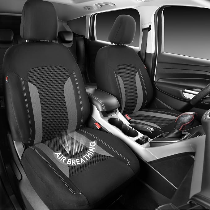 CAR PASS 3D Air Mesh Car Seat Covers Front Seats Low Back Bucket, Breathable Sporty Mesh in Summer Airbag Compatible Universal Fit 95% Automotive SUV,Truck,Sedan Interior Protector, Black Gray 2PCS - Image 2
